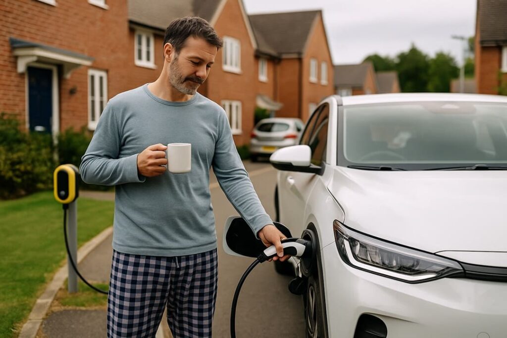 charging an electric car in the yard